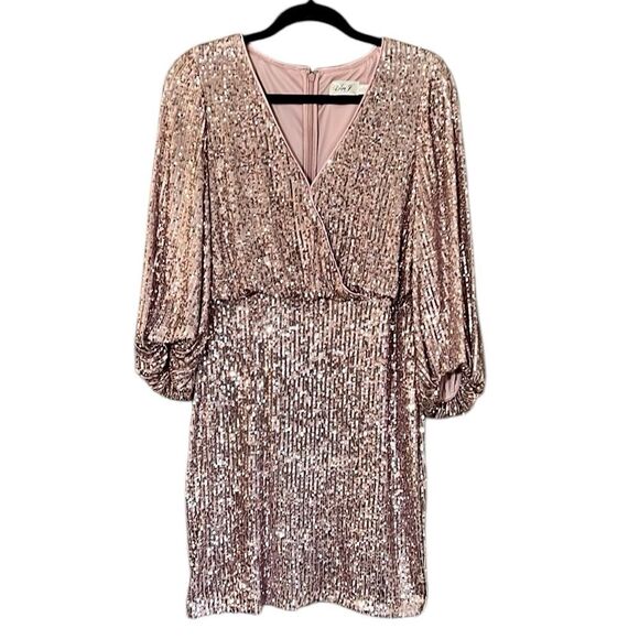 New Eliza J Long Sleeved Sequinned Dress Size 8 Color Rose Gold - Picture 2 of 13